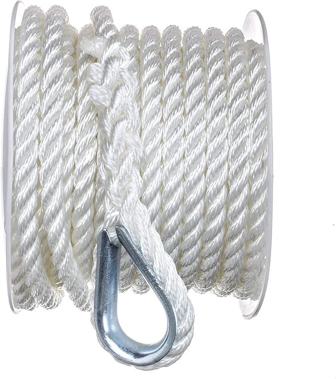SEACHOICE 3-STRAND NYLON ANCHOR LINE WHITE 3/8" X 50'
