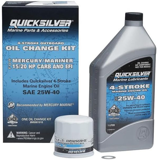 QUICKSILVER 15/20 HP CARB 4-STROKE SEA 25W-40 OIL CHANGE KIT