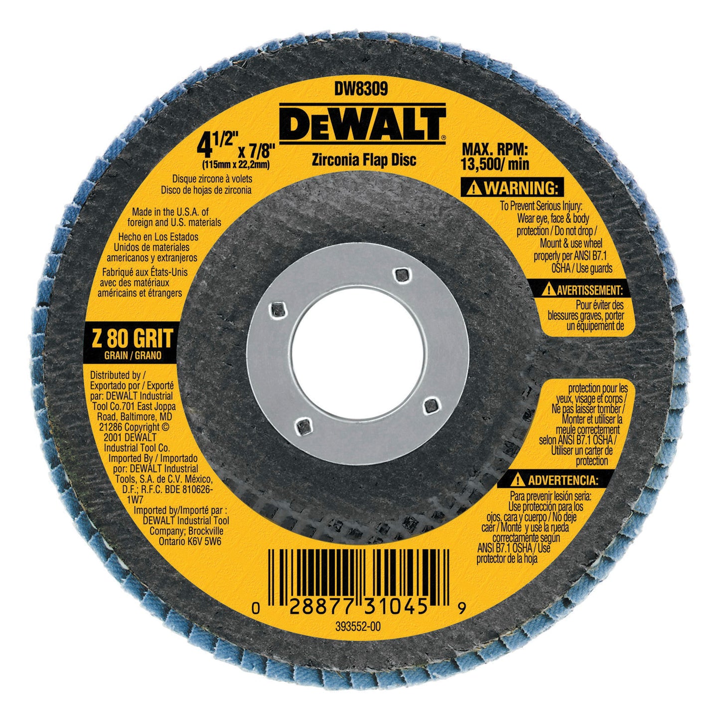 DEWALT 4.5" X 7/8" GRIT GRINDER FLAP DISC